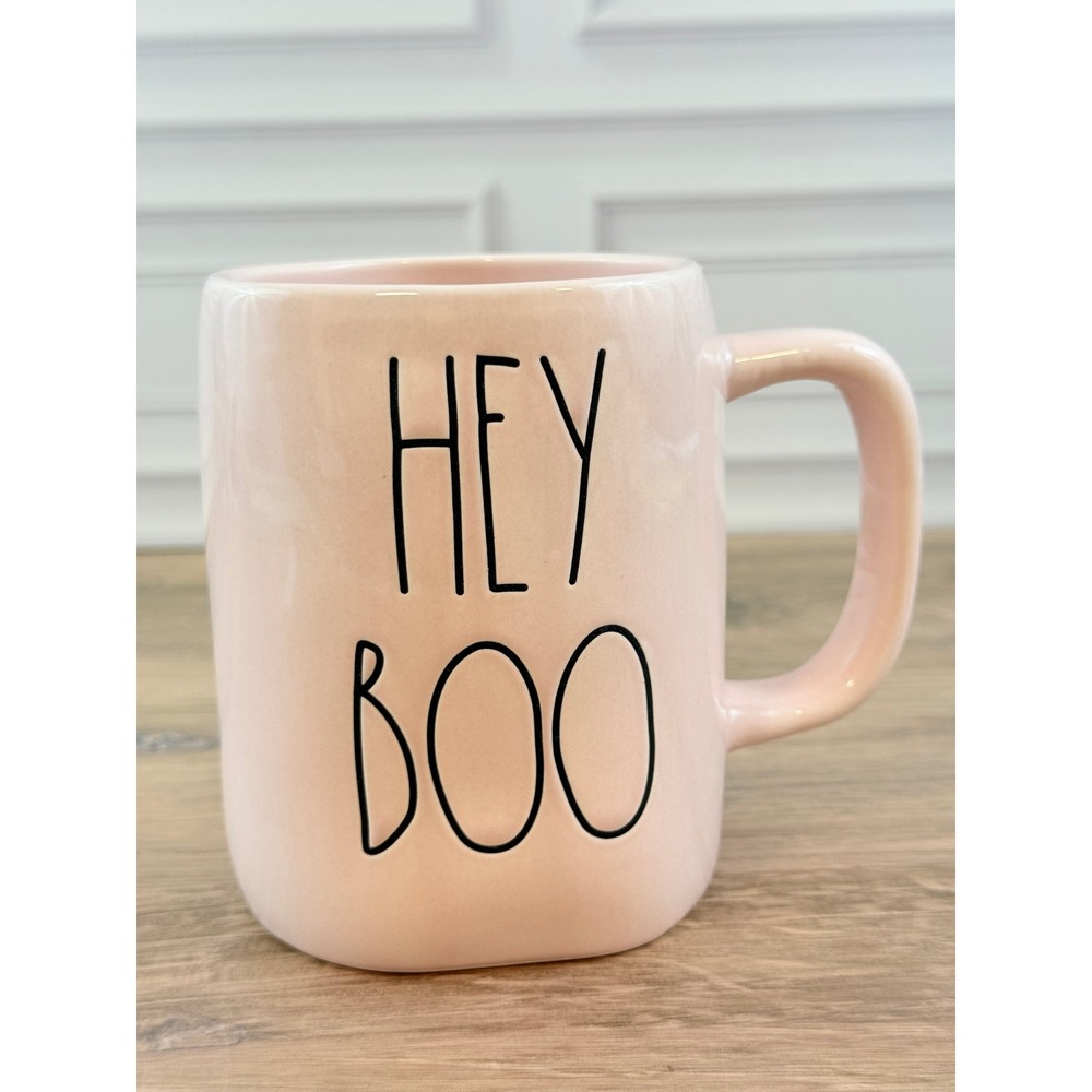 Rae Dunn "HEY BOO" Pink Halloween Mug Skeleton MINT!